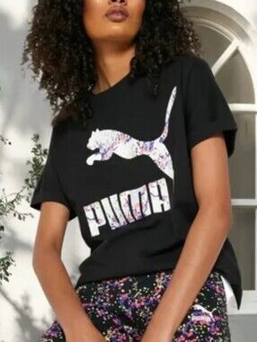 Puma Streetware Black Paint Splash Logo Tshirt NWT